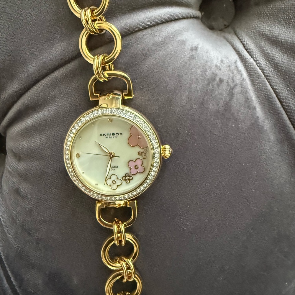 Gold Women's Watch with Floral Accents